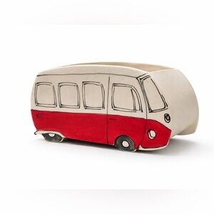 Red and White Bus Planter